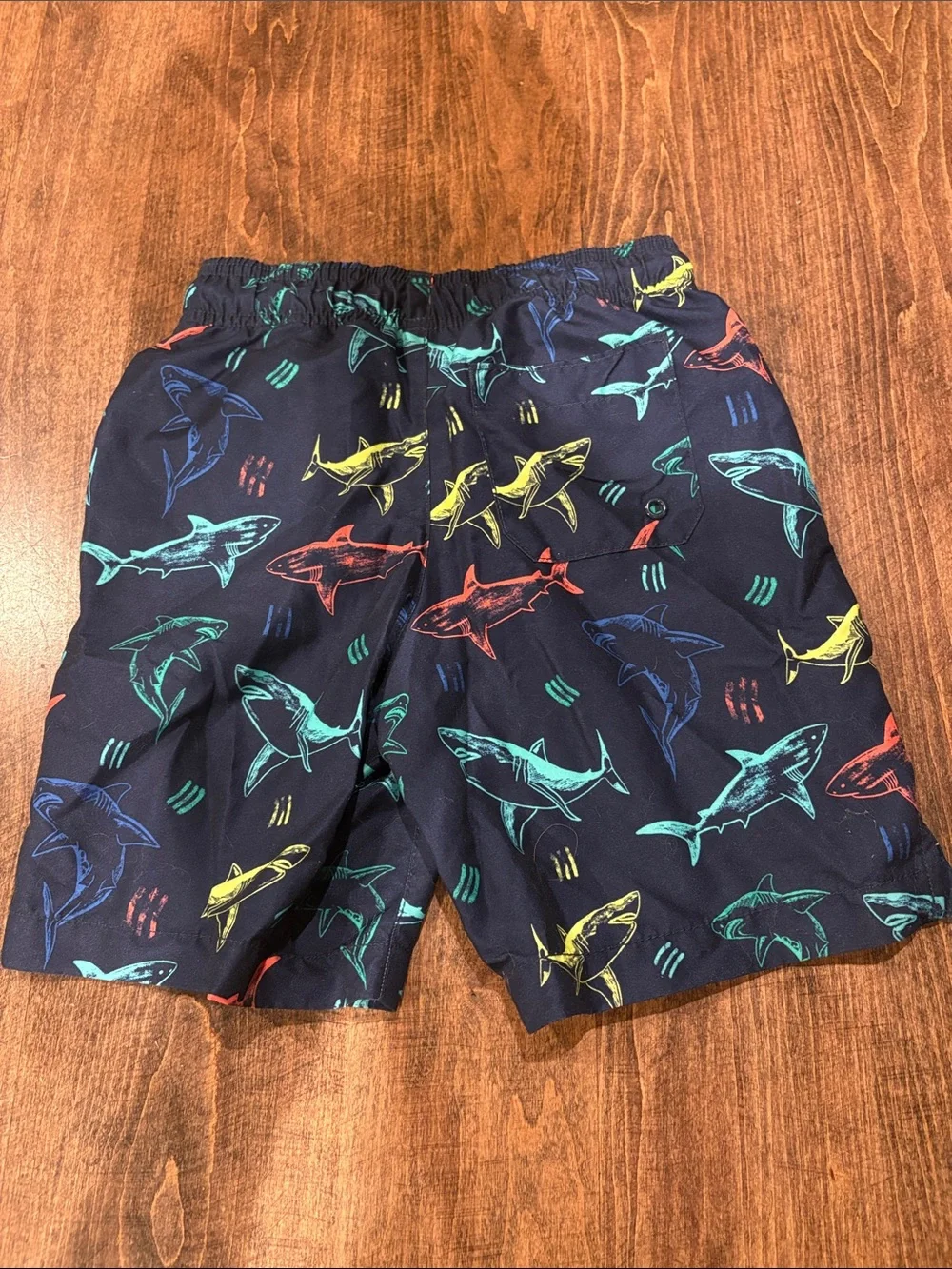 Kids Navy Shark Print Swim Trunks